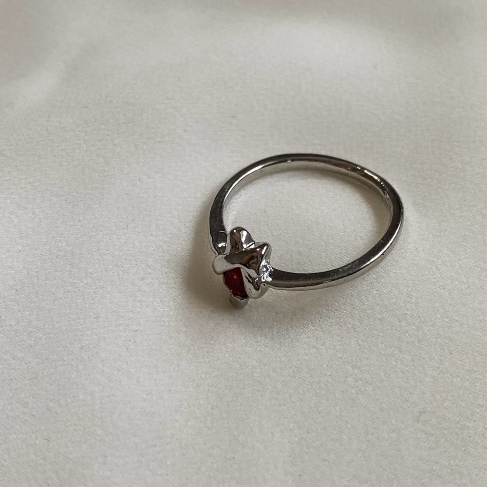 VTG Dainty Red CZ X Bow Skinny Stacker Ring - Picture 3 of 5